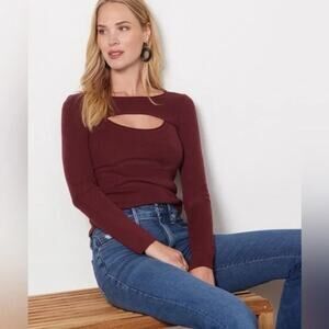 Evereve Paige Cutout Ribbed Cut Out Long Sleeve Top Port Maroon Small